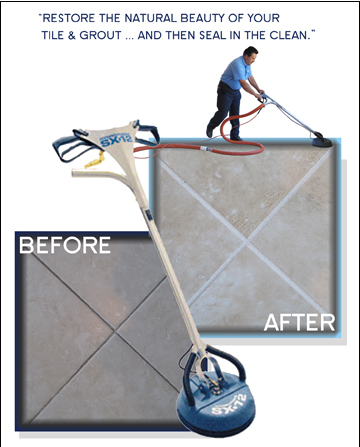 before and after image of cleaned tile